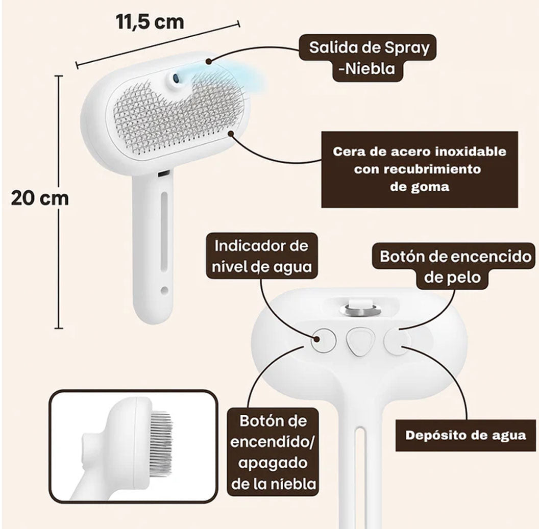Cepillo con Vapor Quita Pelo para Mascotas