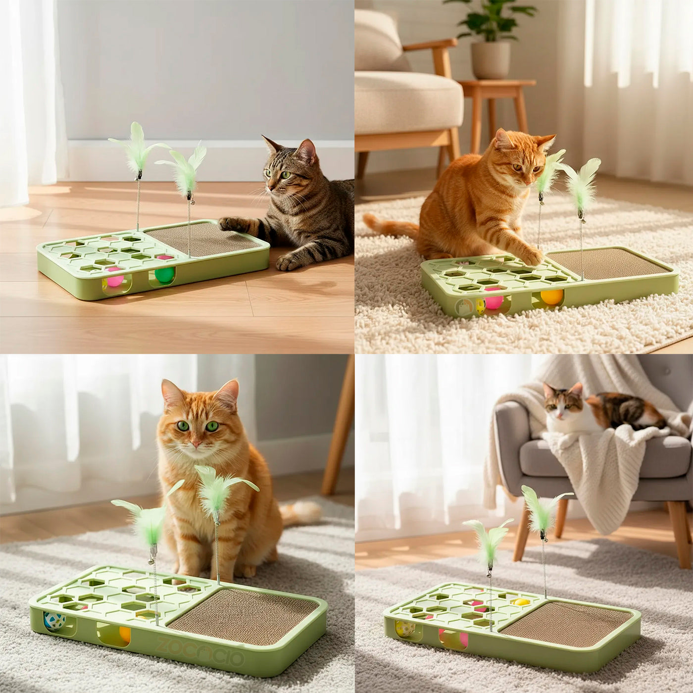 Rascador Interactivo para Gatos con Plumas