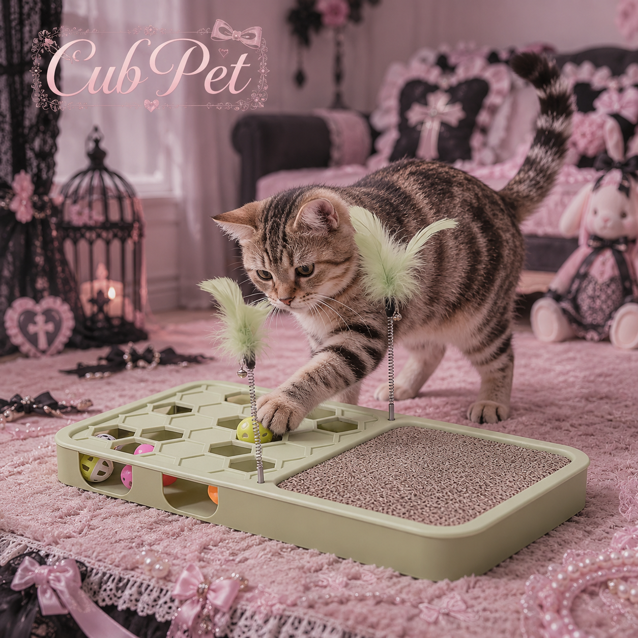 Rascador Interactivo para Gatos con Plumas